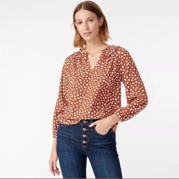 J. Crew Tops - J. Crew‎ Drapey Ruffleneck Top in Brushstroke Printed 365 Crepe- Size Medium